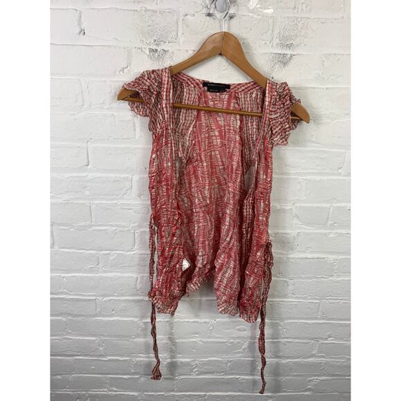 BCBGMaxazria Women's Silk Flutter Sleeve Wrap Blouse Red/White Size XS - Picture 2 of 6